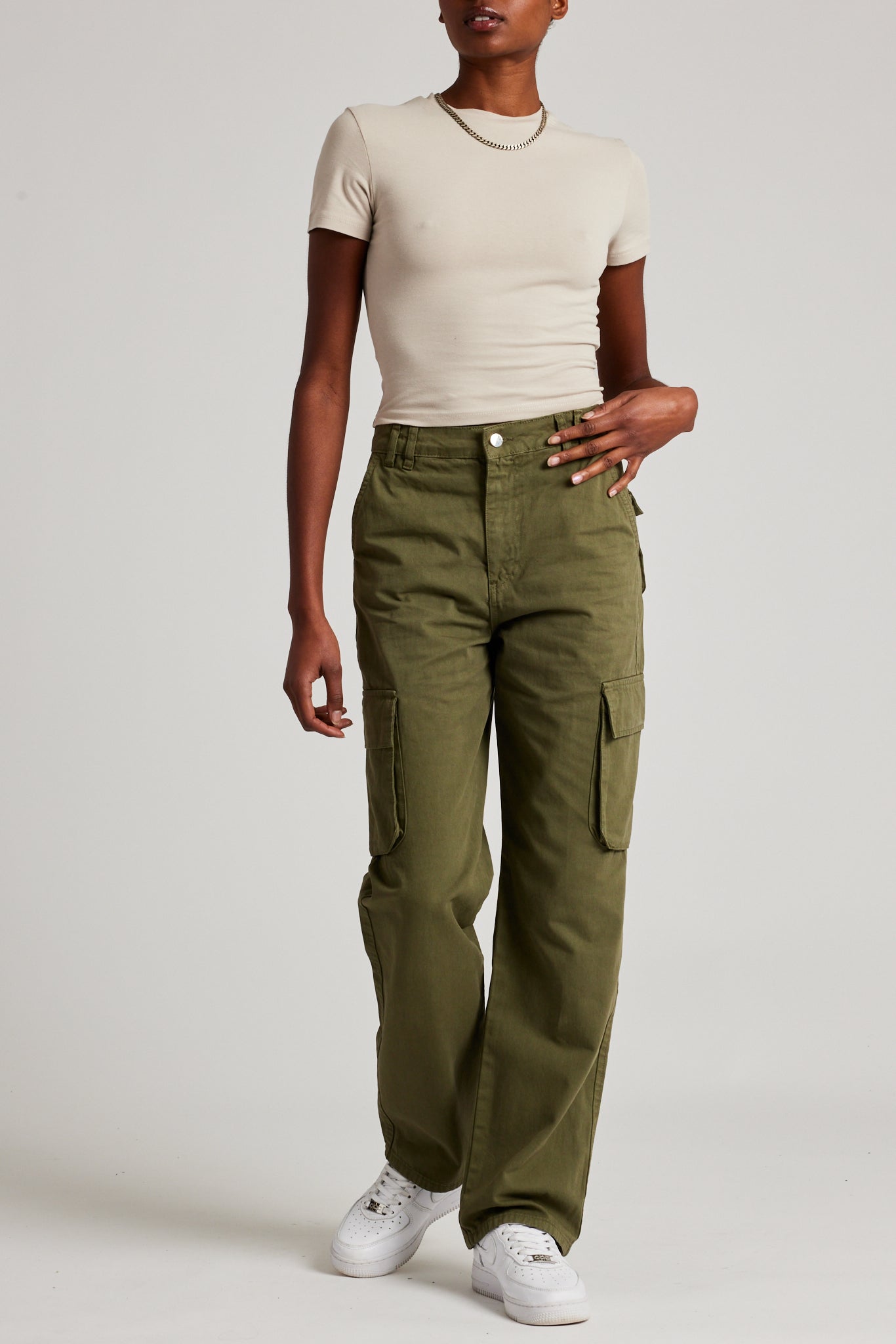 Cargohose mit geradem Bein - Khaki